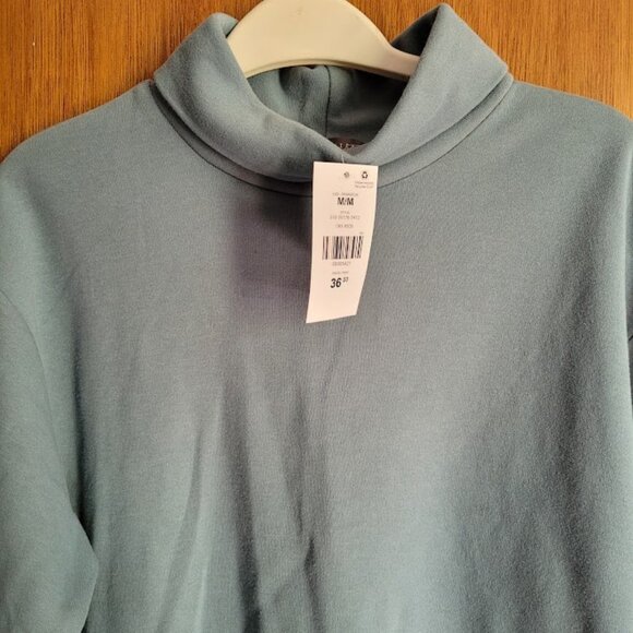 BNWT Suzy Shier Dusty Blue Sweater Turtle Mock Neck T Shirt Dress M - Picture 3 of 6